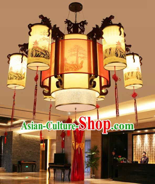 Chinese Traditional Six Lights Ceiling Palace Lantern Handmade New Year Classical Lanterns Hanging Lamp