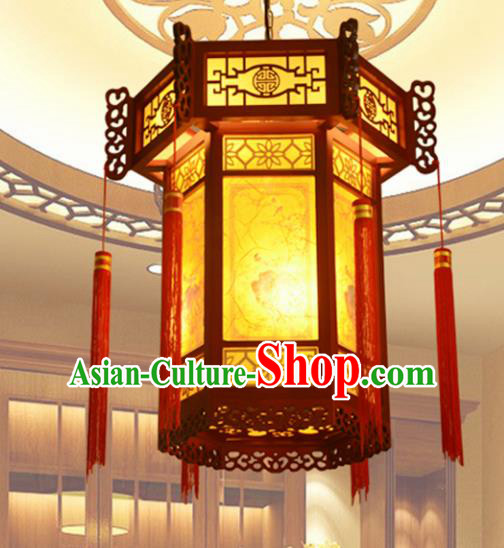 Chinese Traditional Handmade Sheepskin Palace Lantern Classical Wood Carving Hanging Lanterns Ceiling Lamp