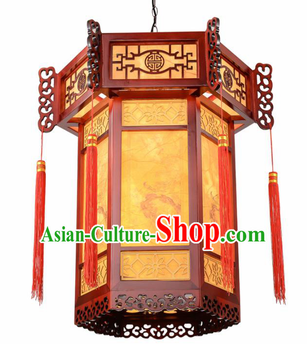 Chinese Traditional Handmade Sheepskin Palace Lantern Classical Wood Carving Hanging Lanterns Ceiling Lamp