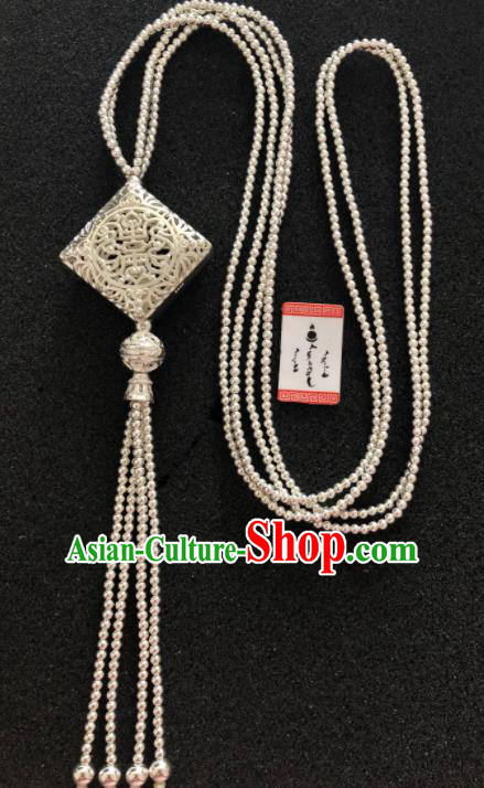 Traditional Chinese Mongol Nationality Sliver Tassel Necklet Accessories Mongolian Ethnic Necklace for Women