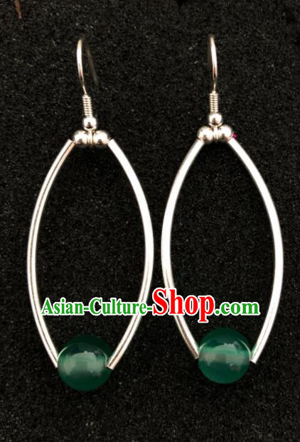 Traditional Chinese Mongol Nationality Chrysoprase Ear Accessories Mongolian Ethnic Earrings for Women