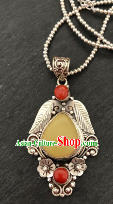 Traditional Chinese Mongol Nationality Sliver Beeswax Necklet Accessories Mongolian Ethnic Necklace for Women