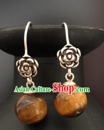 Traditional Chinese Mongol Nationality Ear Accessories Mongolian Ethnic Brown Stone Earrings for Women
