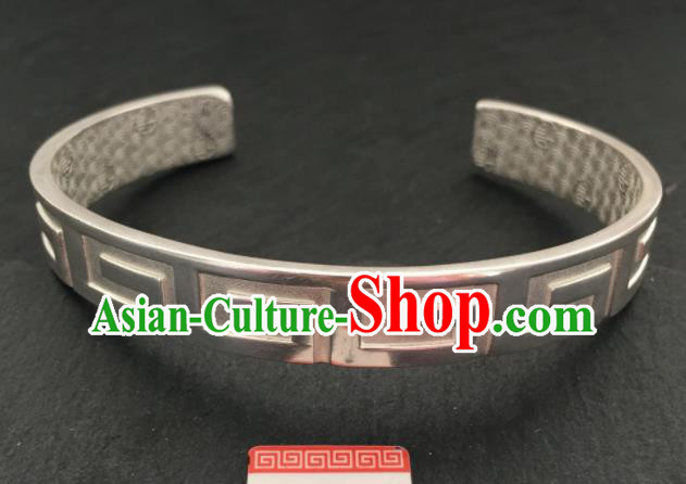Chinese Traditional Mongol Nationality Bracelet Mongolian Ethnic Sliver Carving Bangle Accessories for Women