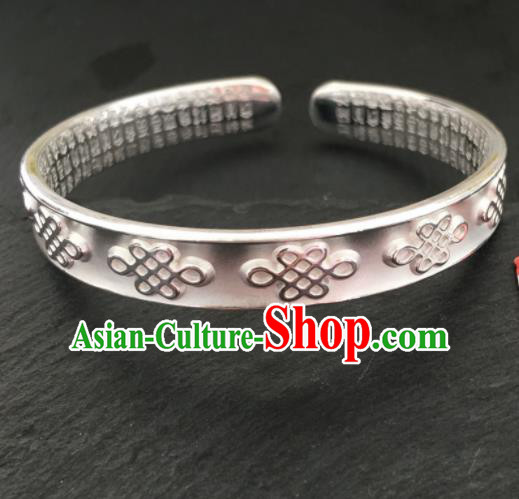 Chinese Traditional Mongol Nationality Sliver Carving Bracelet Mongolian Ethnic Bangle Accessories for Women