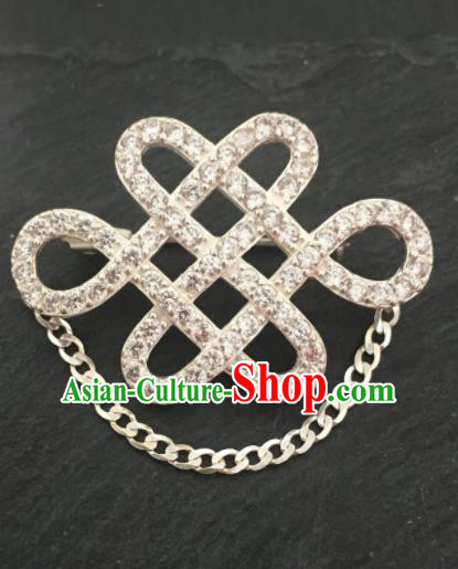 Traditional Chinese Mongol Nationality Sliver Brooch Mongolian Ethnic Breastpin Accessories for Women