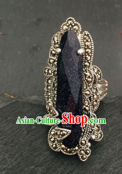 Traditional Chinese Mongol Nationality Blue Stone Ring Mongolian Ethnic Accessories for Women