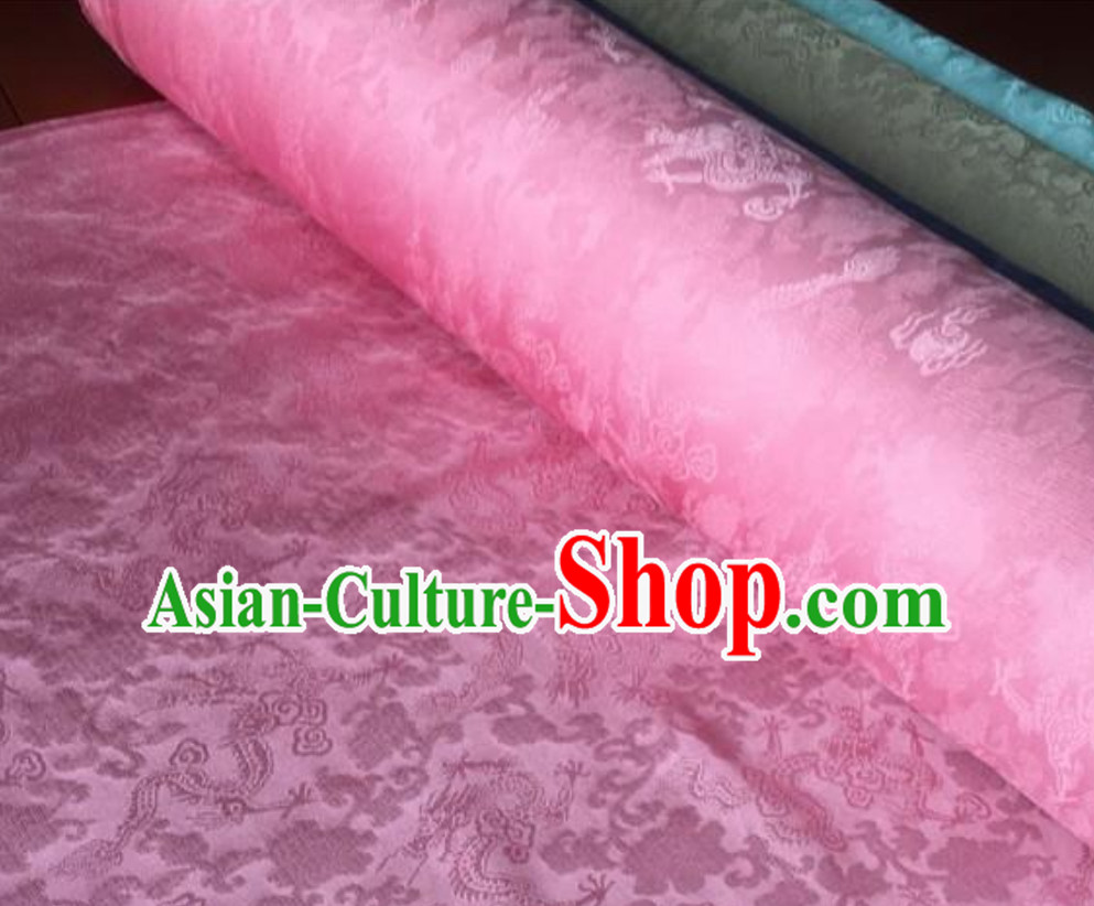 Pink Classic Royal 100% Pure Silk Round Dragon Pattern Fabric Chinese Traditional Silk Fabrics