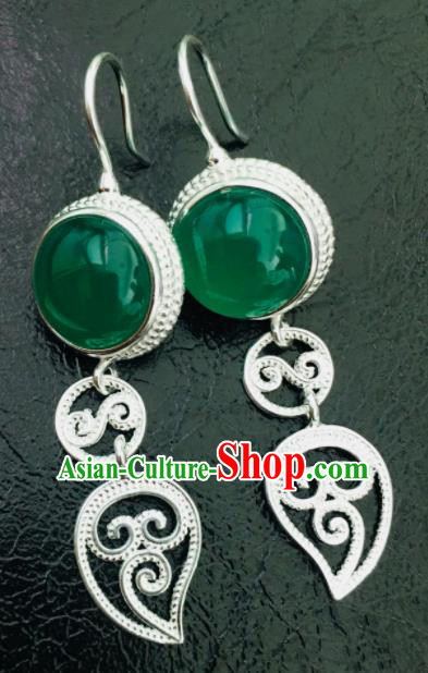 Chinese Traditional Mongol Nationality Green Grass Earrings Mongolian Ethnic Ear Accessories for Women