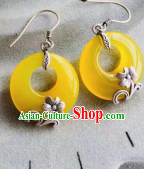 Chinese Traditional Mongol Nationality Yellow Earrings Mongolian Ethnic Ear Accessories for Women