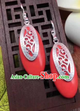 Chinese Traditional Ethnic Red Earrings Mongol Nationality Ear Accessories for Women