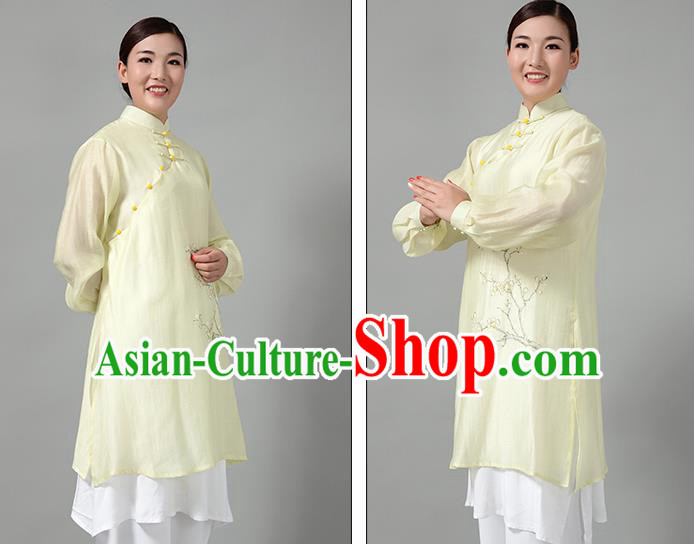 Traditional Chinese Martial Arts Printing Plum Blossom Green Costume Tai Ji Kung Fu Competition Clothing for Women