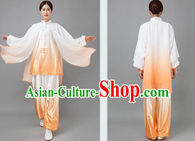 Traditional Chinese Martial Arts Orange Silk Costume Tai Ji Kung Fu Competition Clothing for Women
