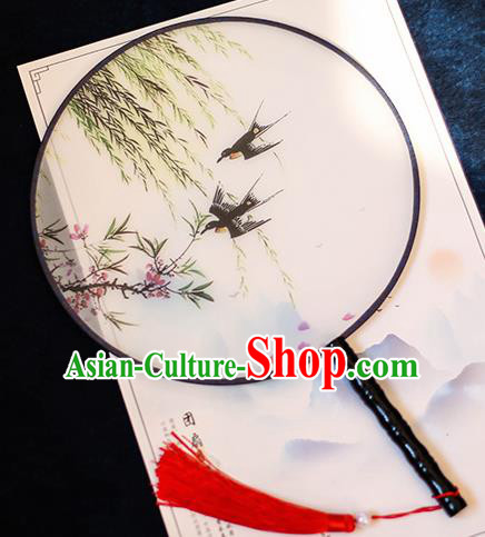 Chinese Traditional Printing Swallow Silk Round Fans Handmade Classical Palace Fans for Women