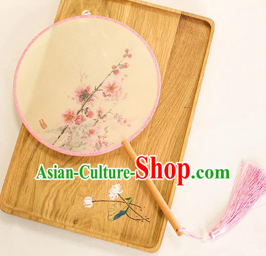 Chinese Traditional Printing Peach Blossom Dance Silk Round Fans Handmade Classical Palace Fans for Women