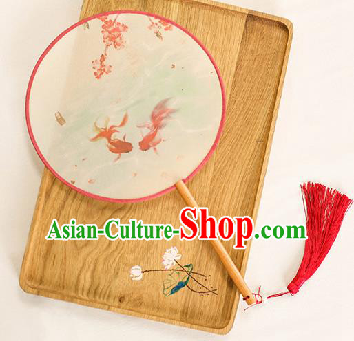 Chinese Traditional Printing Goldfish Dance Silk Round Fans Handmade Classical Palace Fans for Women