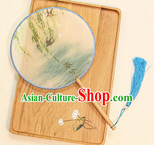 Chinese Traditional Printing Willow Dance Silk Round Fans Handmade Classical Palace Fans for Women