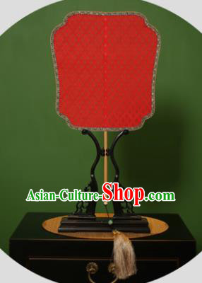 Chinese Traditional Handmade Kesi Red Silk Square Fans Classical Palace Fans for Women