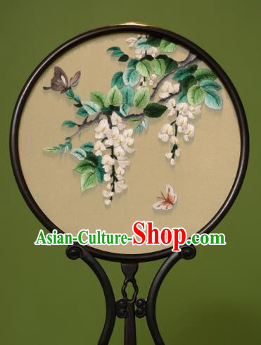 Chinese Traditional Handmade Embroidered Flos Sophorae Silk Round Fans Classical Palace Fans for Women