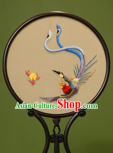 Chinese Traditional Handmade Embroidered Fire Phoenix Silk Round Fans Classical Palace Fans for Women
