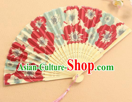 Chinese Traditional Folding Fans Classical Printing Flowers Accordion Silk Fans for Women