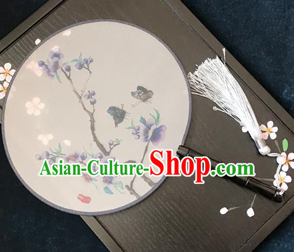 Chinese Traditional Printing Purple Flowers Butterfly Silk Round Fans Classical Hanfu Palace Fans for Women