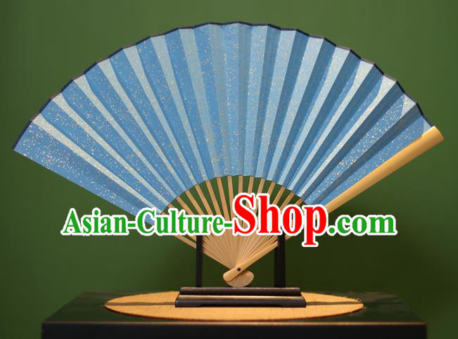 Chinese Traditional Handmade Blue Xuan Paper Fans Classical Folding Fans for Men