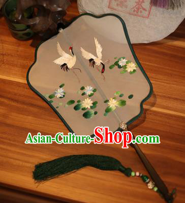 Handmade Chinese Traditional Embroidered Lotus Cranes Silk Fans Classical Palace Fans for Women