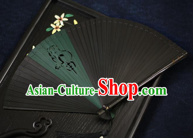 Chinese Handmade Carving Zodiac Monkey Bamboo Fans Classical Accordion Traditional Folding Fans for Women
