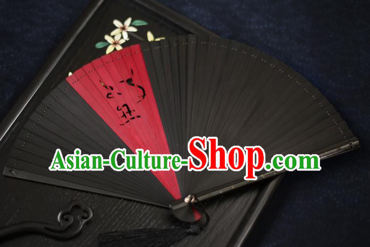 Chinese Handmade Carving Zodiac Ox Bamboo Fans Classical Accordion Traditional Folding Fans for Women