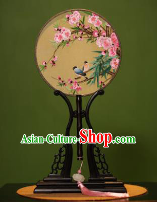 Handmade Chinese Traditional Double Side Silk Round Fan Classical Embroidered Peach Blossom Palace Fans for Women