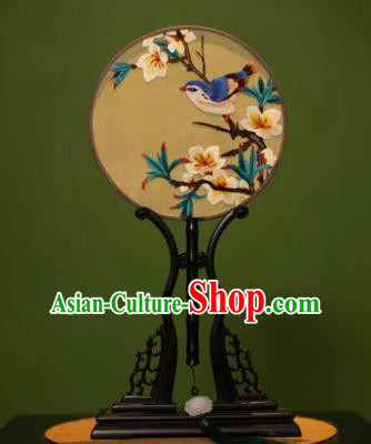 Handmade Chinese Traditional Double Side Silk Round Fan Classical Embroidered White Peach Blossom Palace Fans for Women