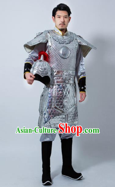 Chinese Ancient Drama Costume Han Dynasty General Helmet and Armour Complete Set for Men