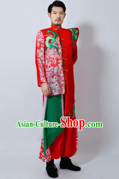 Chinese Folk Dance Red Costume Classical Dance Drum Dance Clothing for Men
