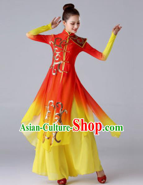 Chinese Traditional Drum Dance Costume Classical Dance Stage Performance Red Dress for Women