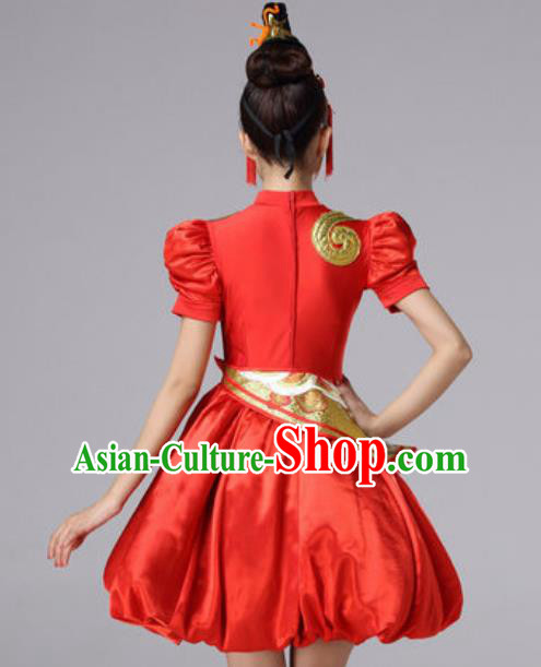 Top Grade Chinese Modern Dance Chorus Costume Traditional Spring Festival Gala Stage Performance Red Dress for Women