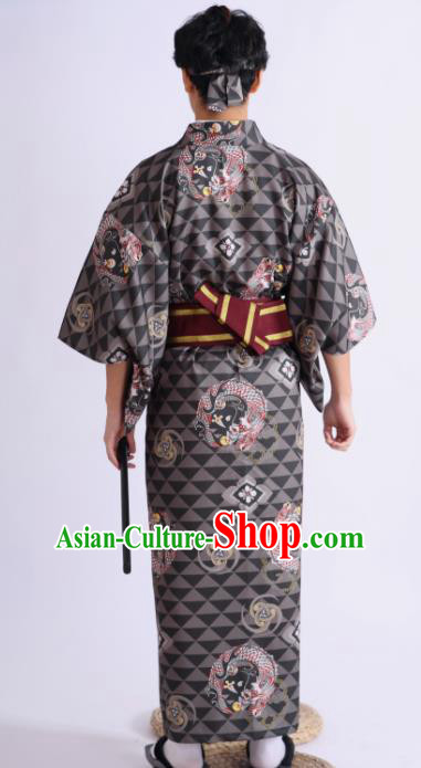 Japanese Traditional Samurai Printing Dragons Black Kimono Robe Asian Japan Handmade Warrior Yukata Costume for Men