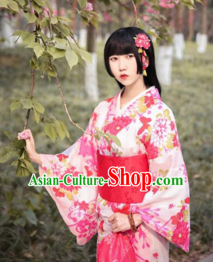 Japanese Traditional Handmade Printing Furisode Kimono Dress Asian Japan Geisha Yukata Costume for Women