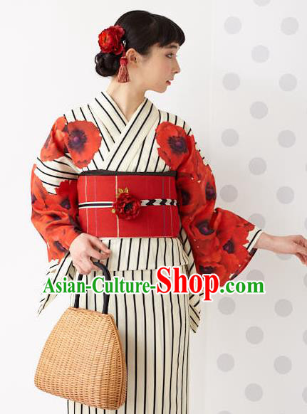 Japanese Traditional Handmade Printing Flowers Kimono Dress Asian Japan Geisha Yukata Costume for Women