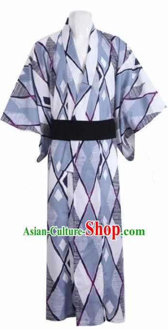 Traditional Japanese Samurai Grey Kimono Robe Asian Japan Handmade Warrior Yukata Costume for Men