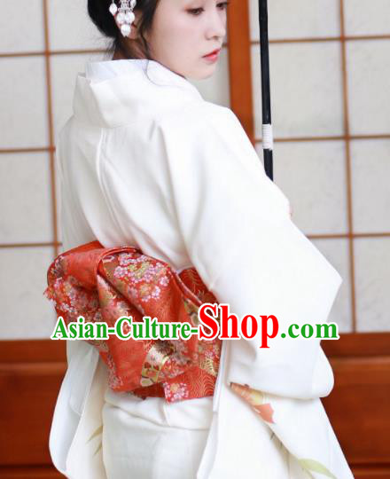 Japanese Traditional Handmade Red Brocade Kimono Belts Asian Japan Geisha Yukata Waistband for Women