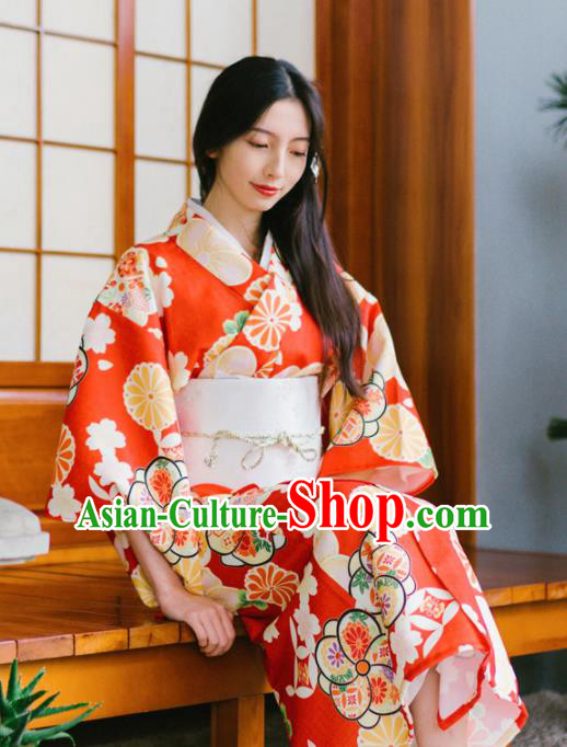 Handmade Japanese Geisha Red Kimono Dress Asian Japan Traditional Yukata Costume for Women