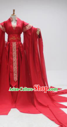 Chinese Traditional Cosplay Peri Princess Wedding Costume Ancient Swordswoman Red Hanfu Dress for Women