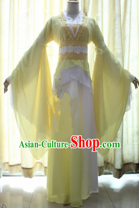 Chinese Traditional Cosplay Princess Costume Ancient Swordswoman Yellow Hanfu Dress for Women