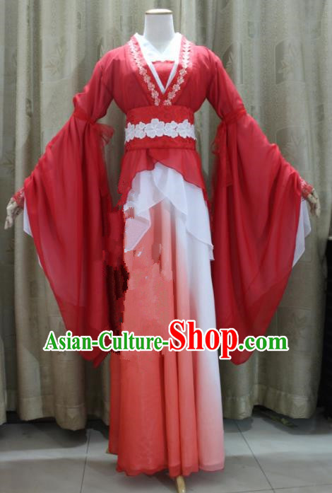 Chinese Traditional Cosplay Swordswoman Costume Ancient Peri Princess Red Hanfu Dress for Women