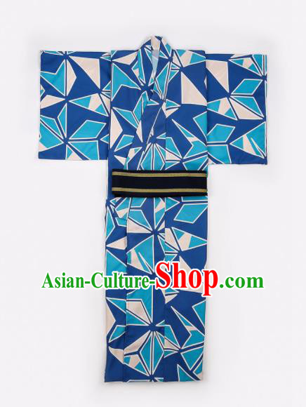 Japanese Traditional Handmade Kimono Asian Japan Blue Yukata Costume for Men