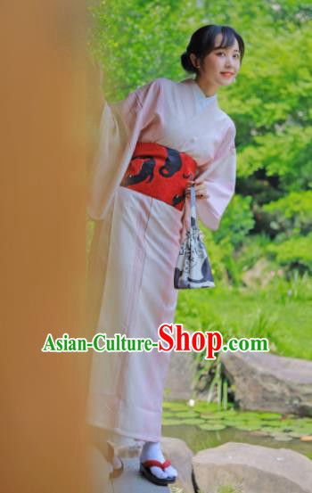 Japanese Traditional Handmade Kimono Dress Asian Japan Pink Yukata Costume for Women