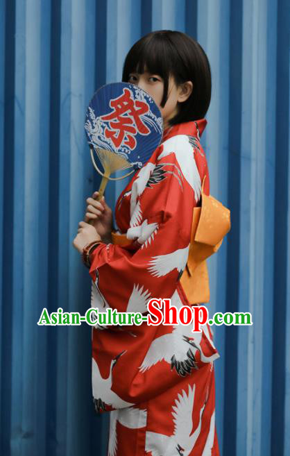 Japanese Traditional Handmade Furisode Kimono Red Dress Asian Japan Geisha Yukata Costume for Women