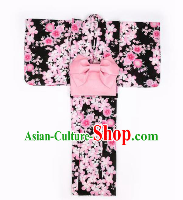 Japanese Traditional Handmade Furisode Kimono Black Dress Asian Japan Geisha Yukata Costume for Women