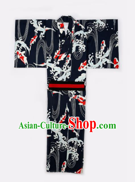 Japanese Traditional Handmade Kimono Asian Japan Black Yukata Costume for Men